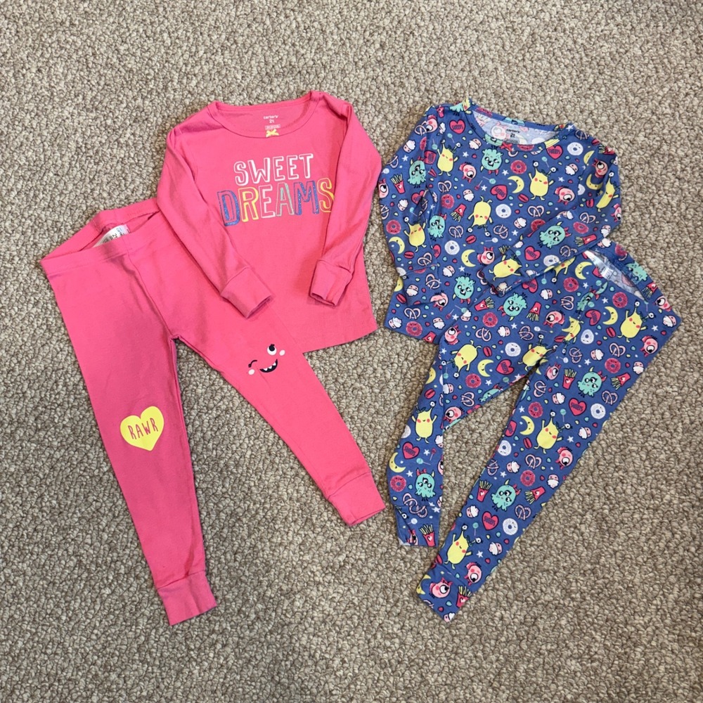 Carters Toddler‎ Girls 2-Pack Pajama Set Size 2T Pink Sweet Dreams Monster